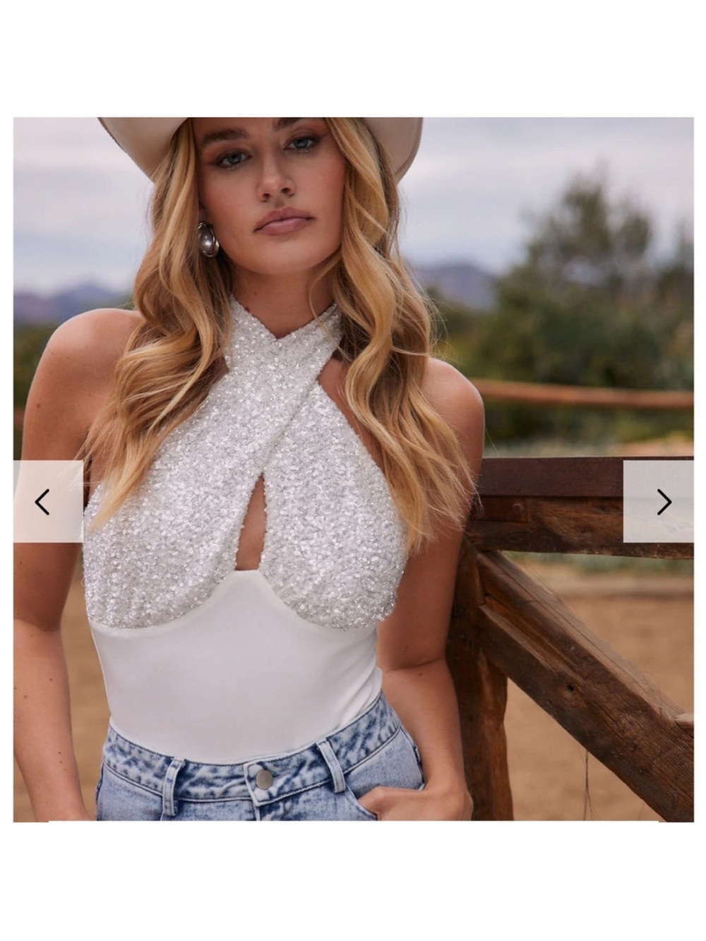 12th Tribe Sequin Halter One-Piece bodysuit in White